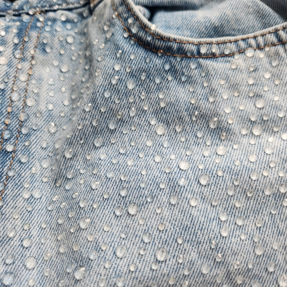 Zara Light Blue Denim Jeans With Clear Bead Embellishment - Picture 1 of 4